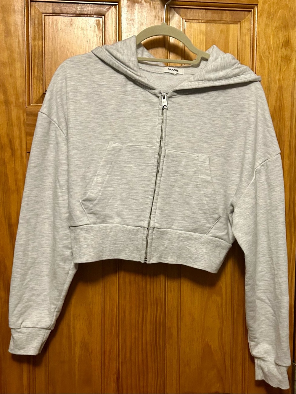 Garage Light Gray Cropped Zip-Up Hoodie
